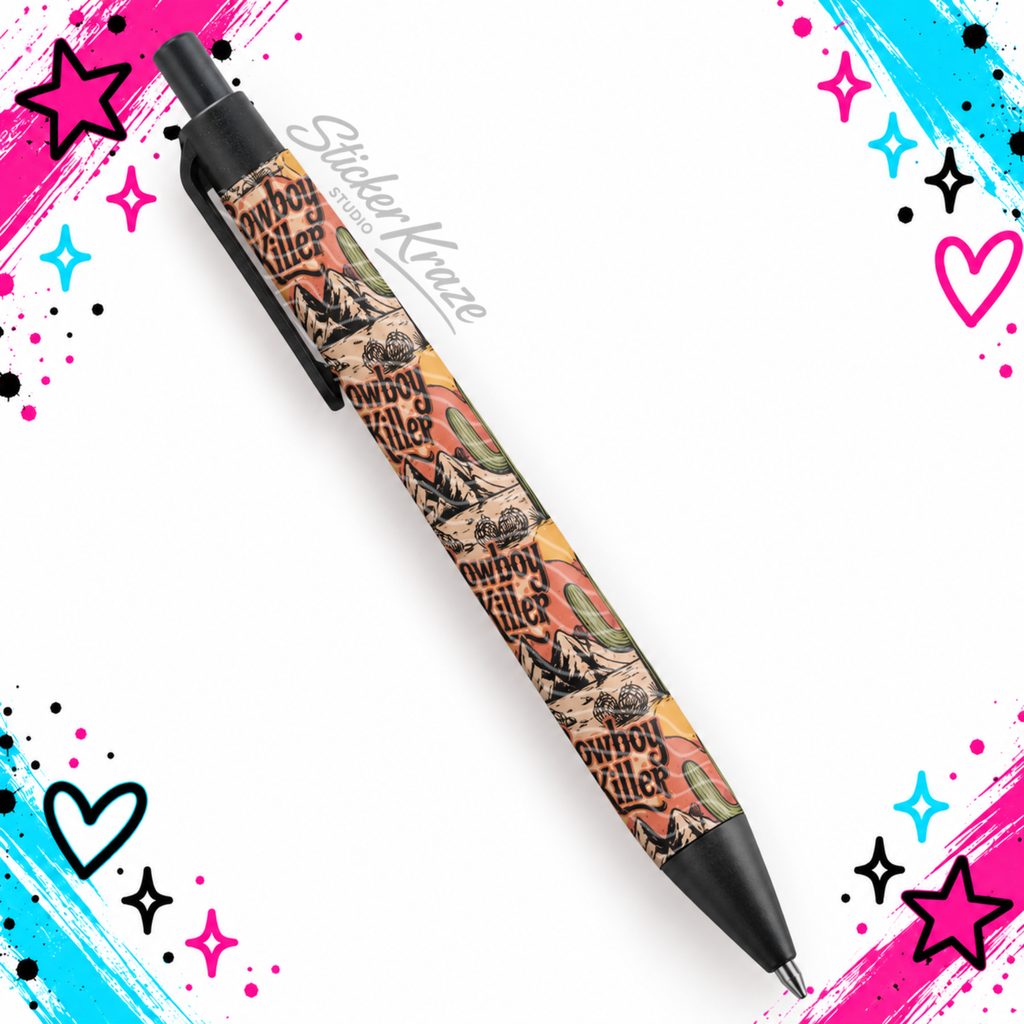Cowboy Killer western cactus patterned pen by Sticker Kraze Studio