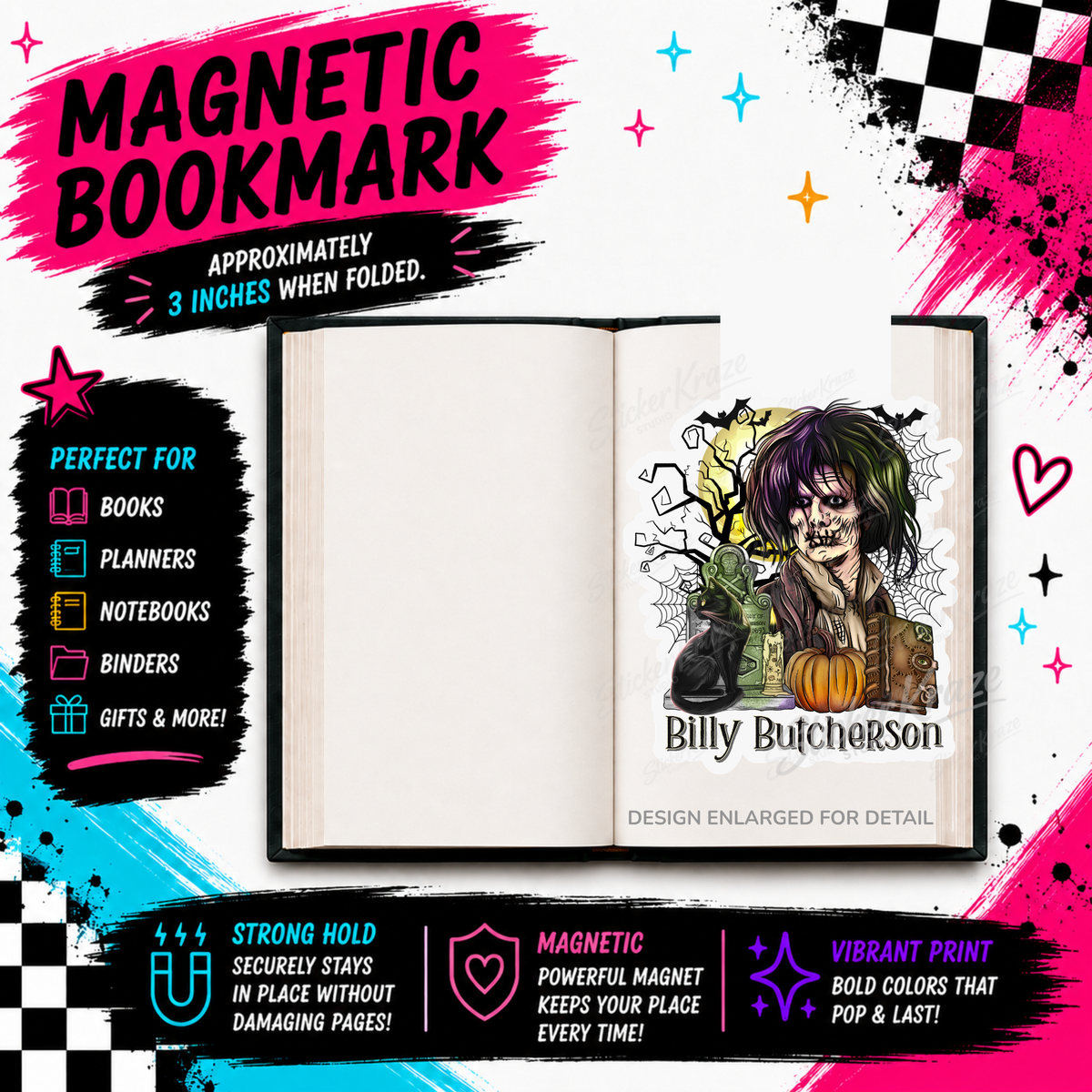 Billy Butcherson magnetic bookmark with spooky Halloween artwork