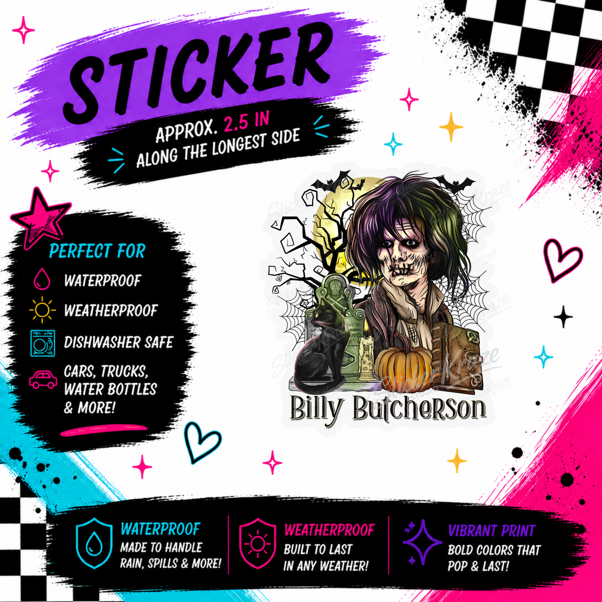 Billy Butcherson waterproof Halloween sticker by Sticker Kraze Studio
