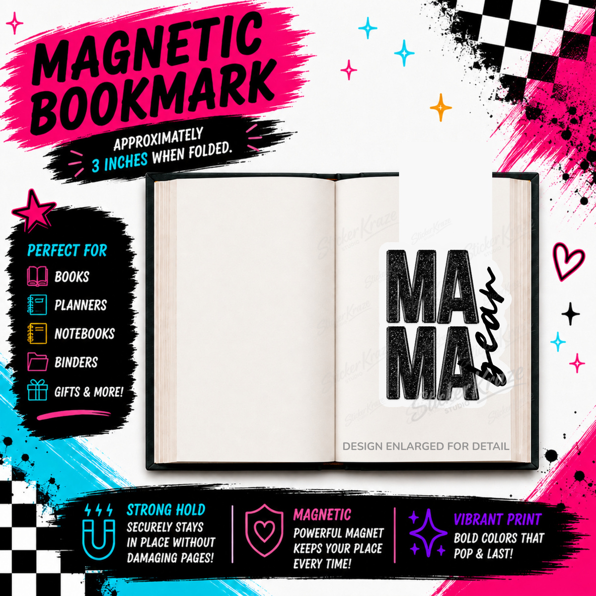 Mama Bear Glitter magnetic bookmark mockup