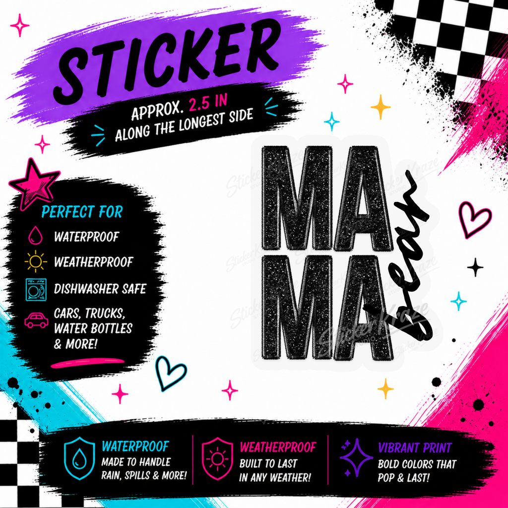 Mama Bear Glitter waterproof sticker mockup
