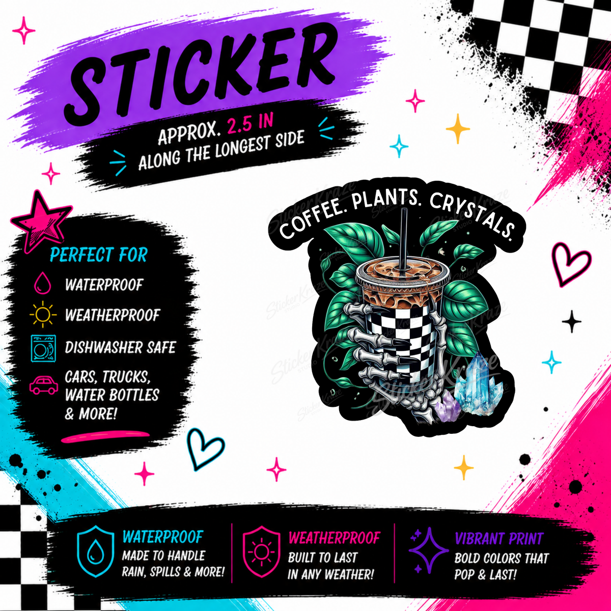 Coffee Plants & Crystals waterproof sticker mockup