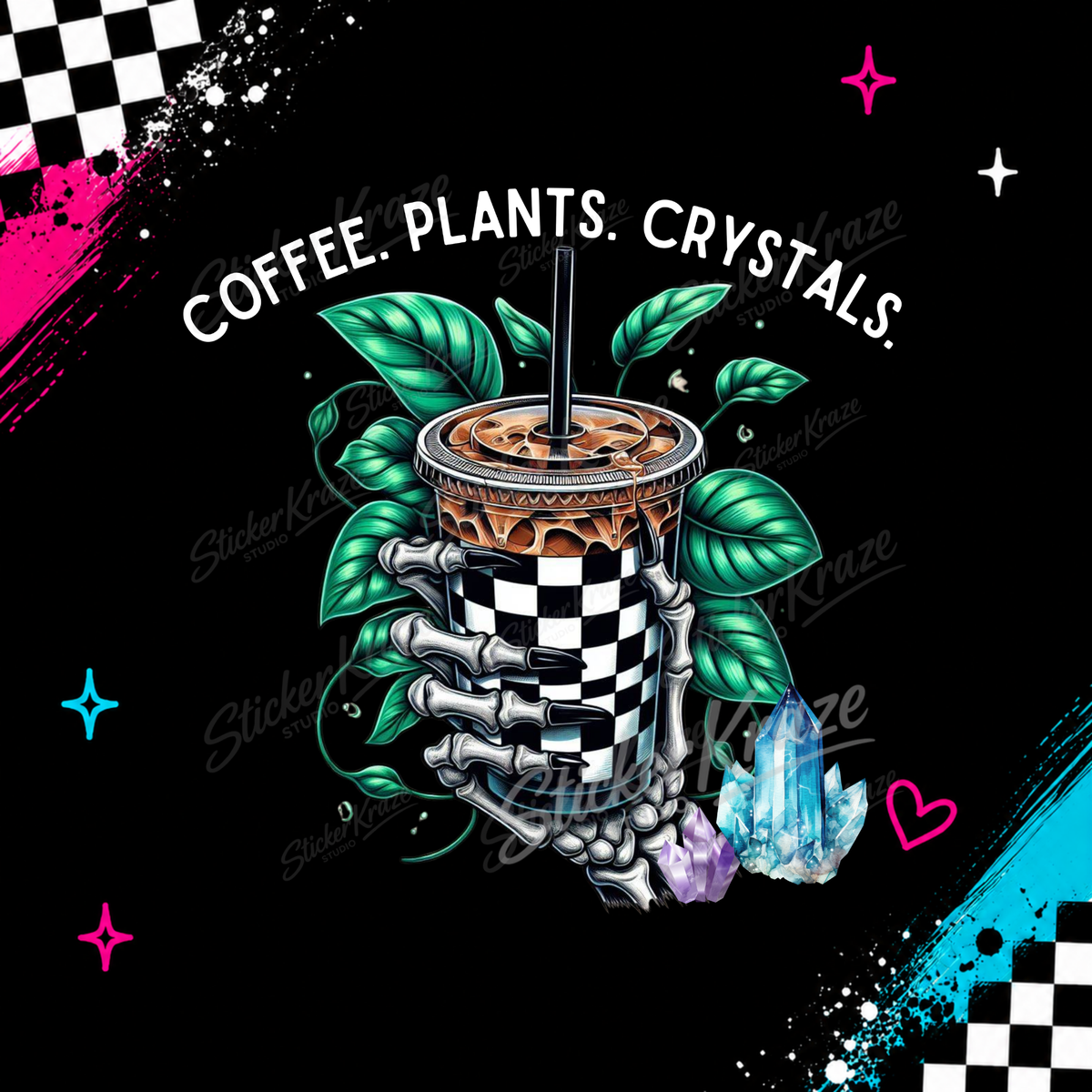 Coffee Plants & Crystals skeleton hand iced coffee design