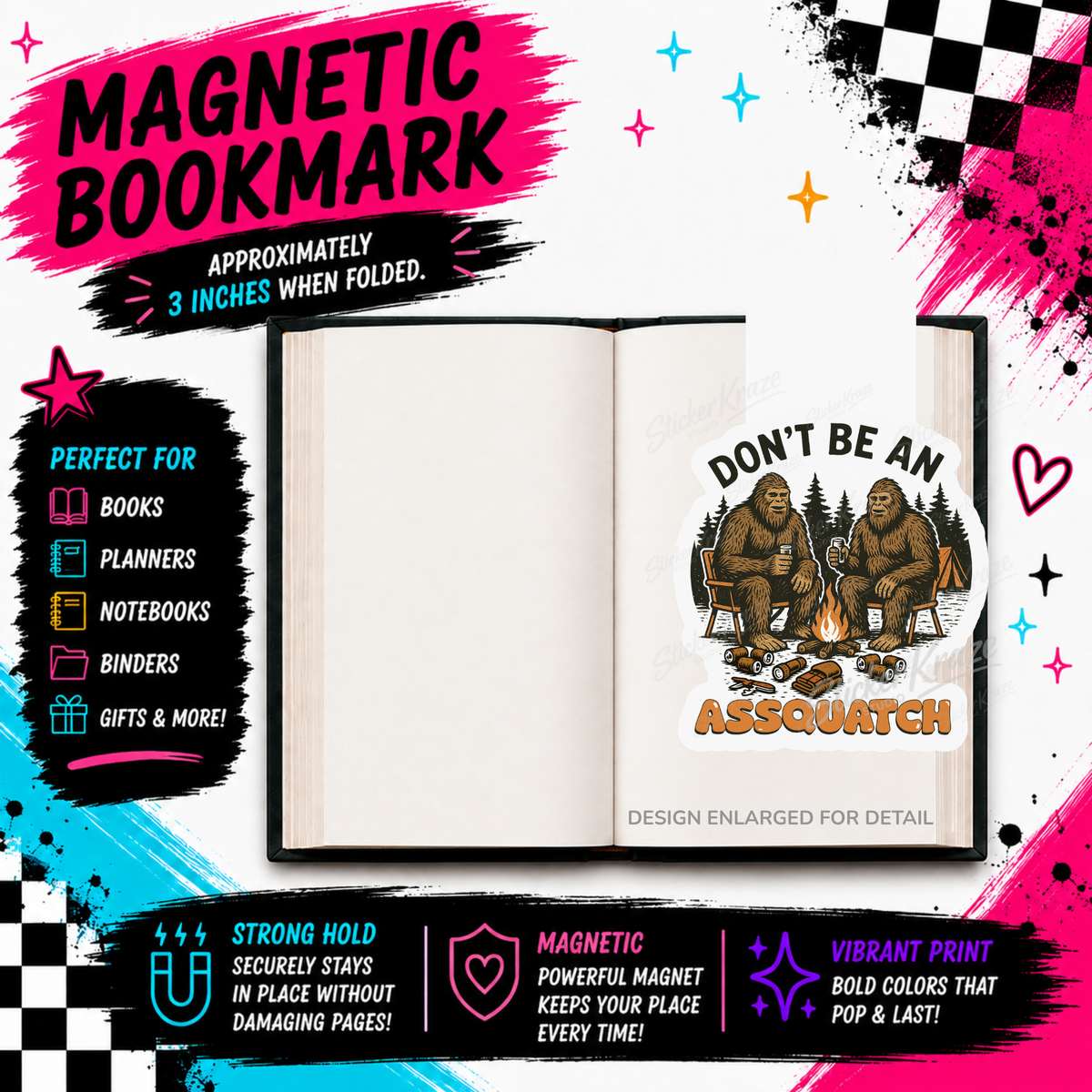 Don't Be An Assquatch Bigfoot magnetic bookmark mockup