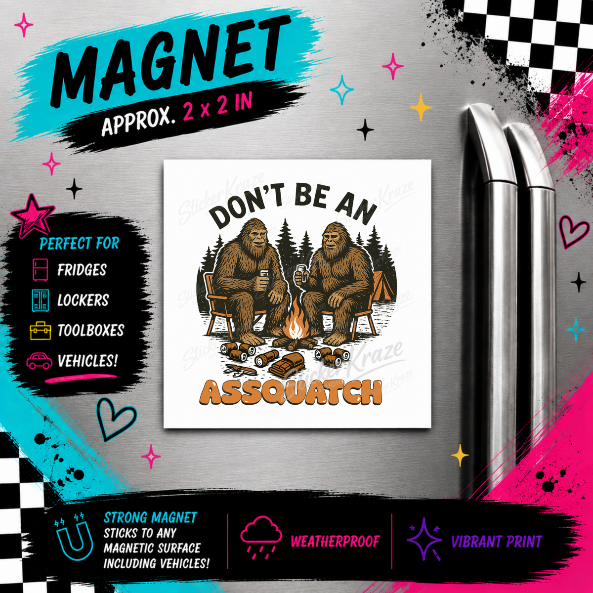 Don't Be An Assquatch weatherproof Bigfoot magnet mockup