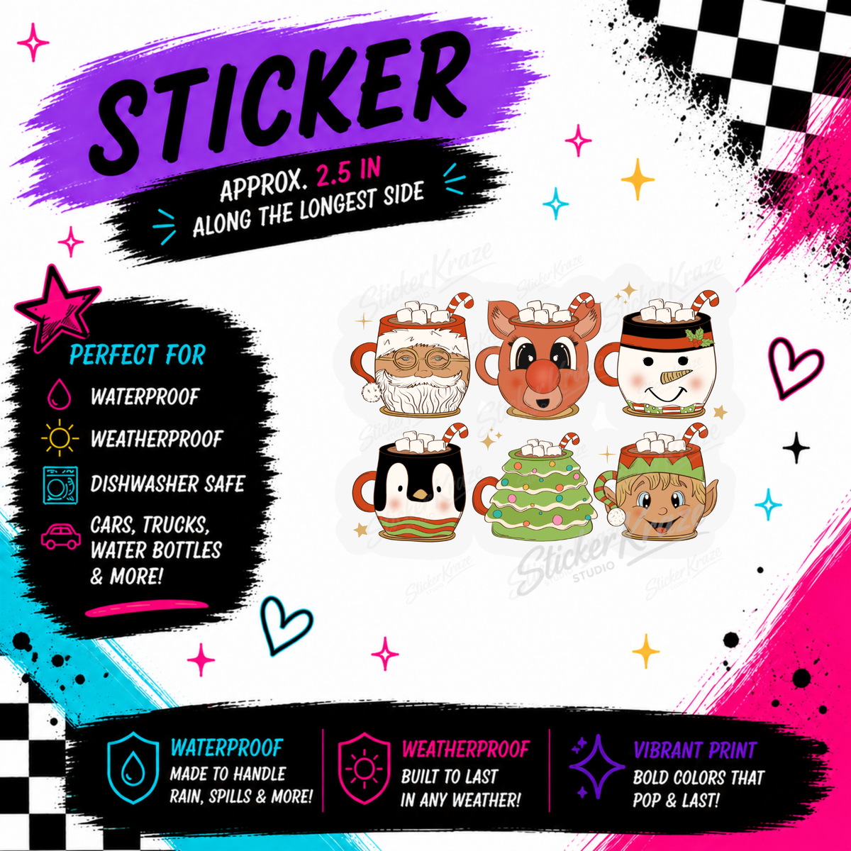 Christmas Cocoa Crew waterproof Christmas sticker mockup