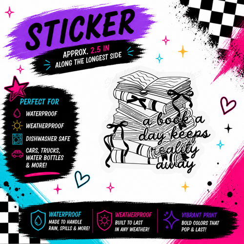 A Book A Day black and white book lover waterproof sticker by Sticker Kraze Studio