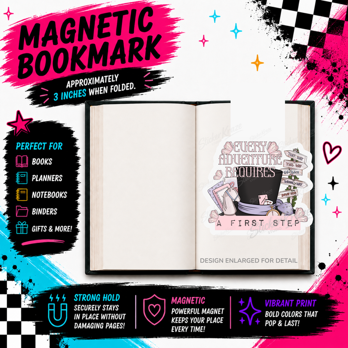Every Adventure Requires A First Step whimsical fantasy magnetic bookmark by Sticker Kraze Studio