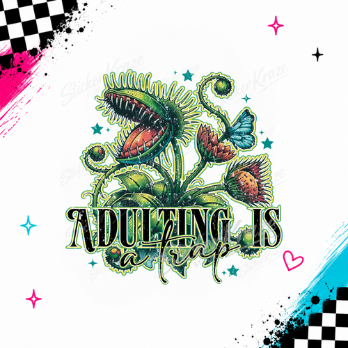 Adulting Is A Trap carnivorous plant design with flytraps, vines and blue butterfly