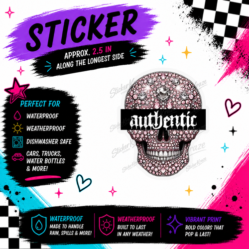 Authentic pink rhinestone skull gothic waterproof sticker by Sticker Kraze Studio