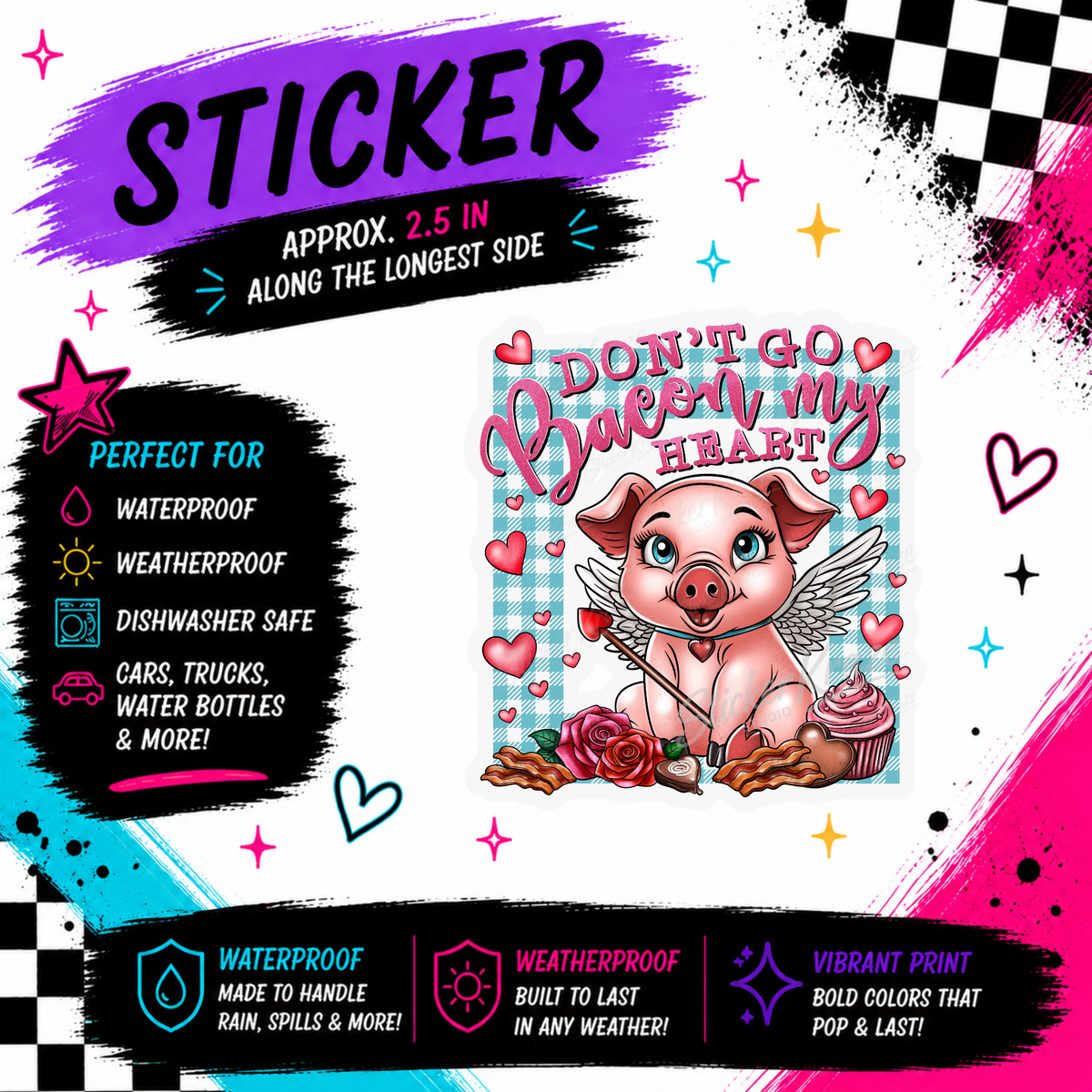 Don’t Go Bacon My Heart cute cupid pig waterproof sticker by Sticker Kraze Studio